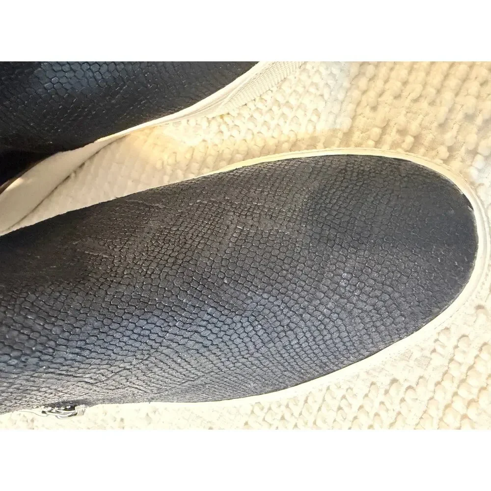 Keds Black Textured Slip On Sneaker Boots Side Zip Platform Casual Shoes Size 9